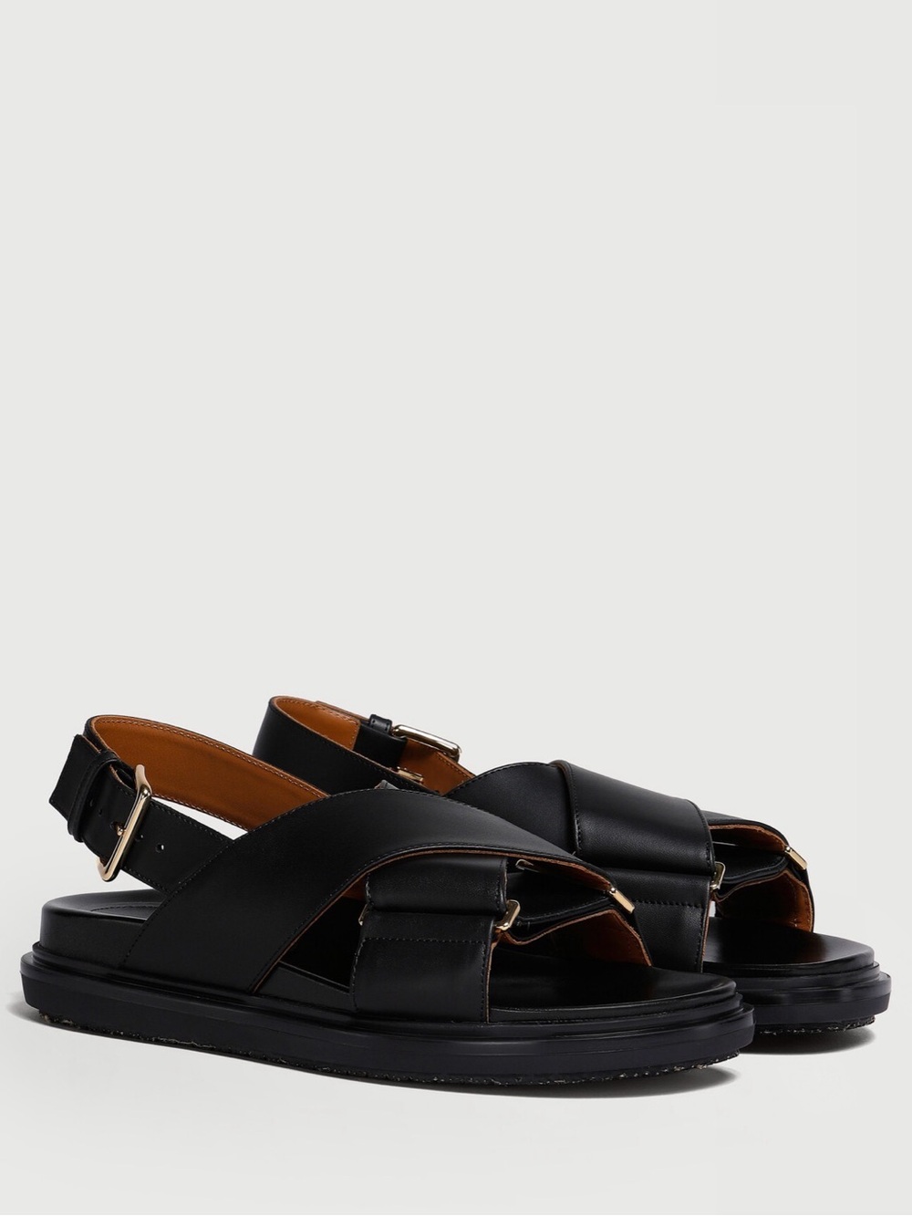 NWT MARNI Black Leather Fussbett Sandals
